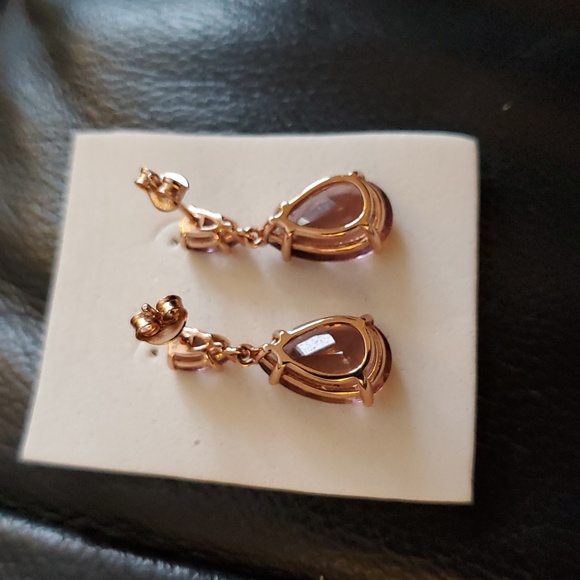 ROSE GOLD OVER 925 STERLING SILVER MAUVE MORGANITE Pink Drop PIERCED Earrings - Picture 6 of 8